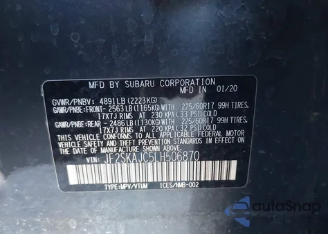 2020 Subaru Forester Premium from USA, damaged, VIN JF2SKAJC5LH506870
